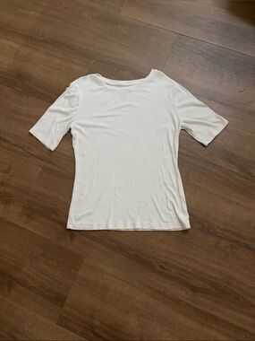 Nine West Cream Ribbed Short-Sleeve Tee